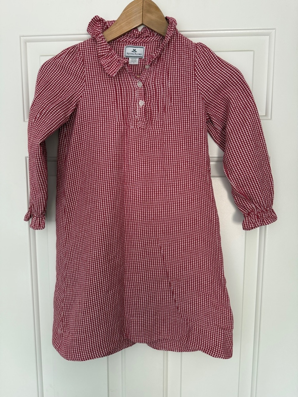 Girl's Petite Plume Flannel Victoria Nightgown Pajamas in Red Mini Gingham
